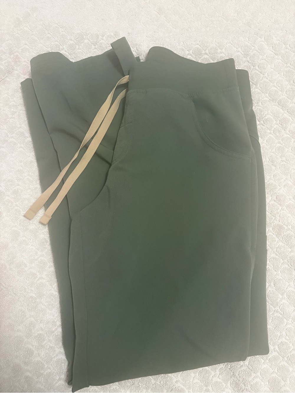 FIGS Olive Straight-Leg Scrub Joggers with Beige Drawstring